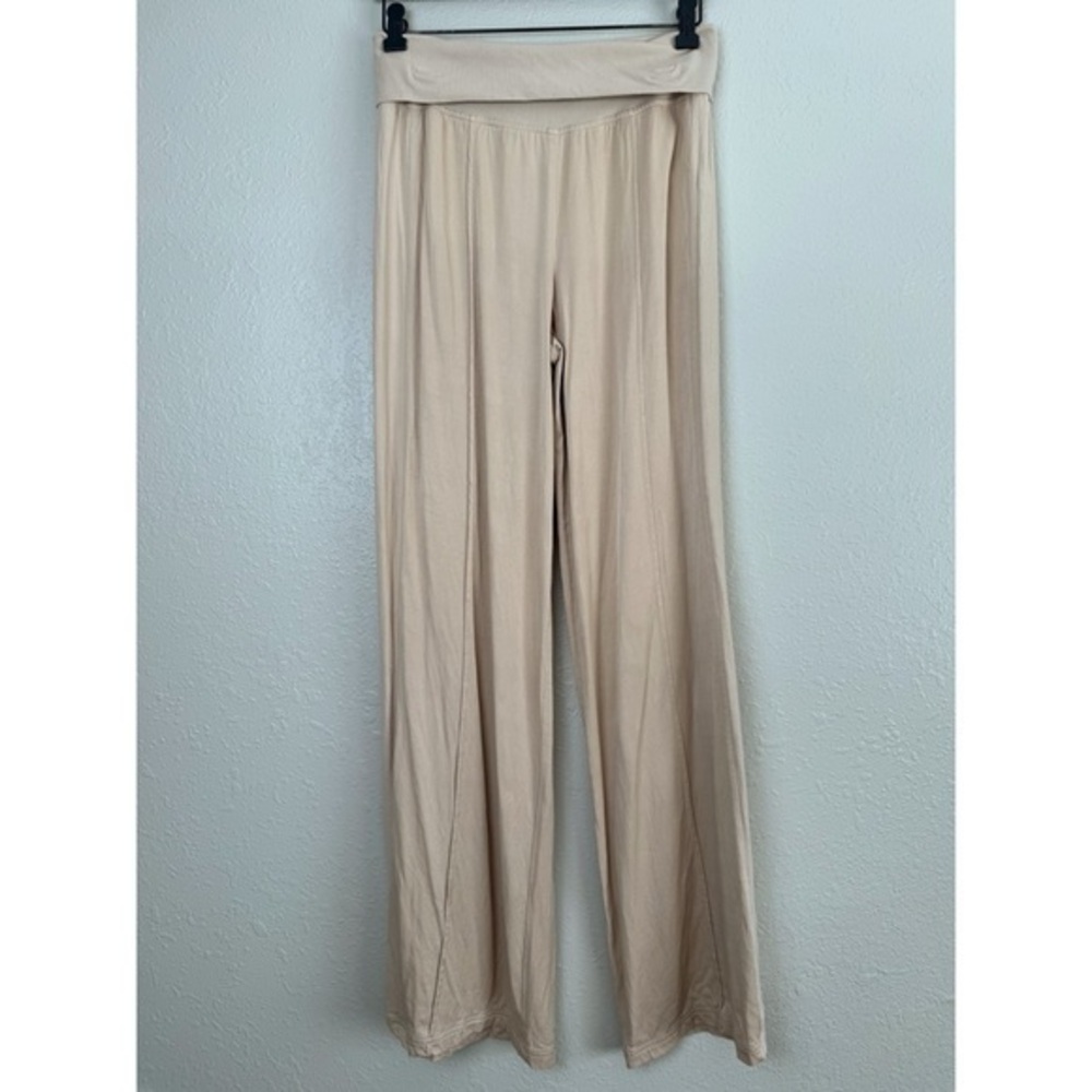 ATM high fold over compression waist wide leg pants tan pull on M